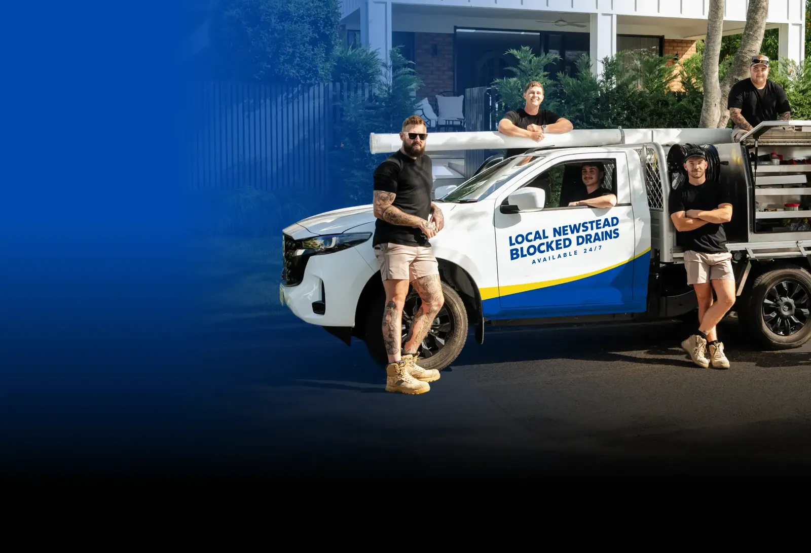 Local Newstead Blocked Drains team with the ute